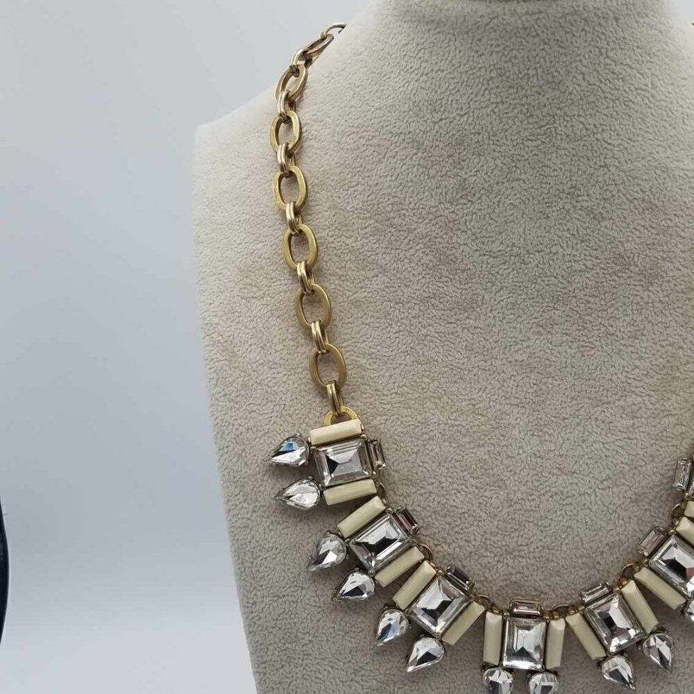 J Crew Clear Crystal White Stone Art Deco Necklace - Picture 12 of 12